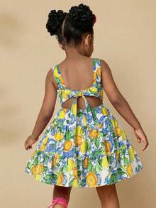 Emery Rose Kids Emery Rose Kids Đầm dự tiệc thường ngày in hình lá chanh cho bé gái - Màu vàng - Xem 2