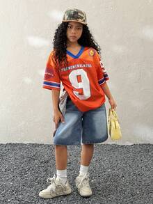 Coolane Kids Áo thun ngắn tay cổ chữ V dáng casual mùa hè cho bé gái tuổi teen - trái cam - Xem 5