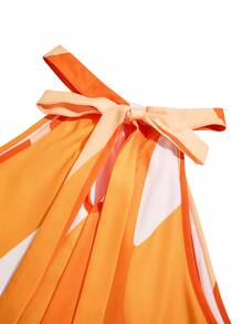SOLERSUN Vestido holgado y casual con estampado para mujer talla grande, con cuello trasero con cordón, vestido de línea A para primavera y verano, vestido largo para vacaciones en la playa (con bolsillos laterales) - Naranja Quemada - Ver 8