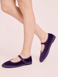 CUCCOO DOLLMOD 女士鞋款 紫罗兰时尚丝绒玛丽珍圆头平底鞋 通勤 约会 派对 购物 大学 可爱甜美 - 紫羅蘭色 - 查看 4