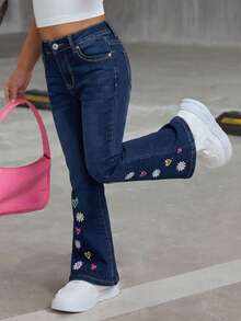 Pantalon acampanado para niña con corte moderno - Azul lavado oscuro - Ver 3