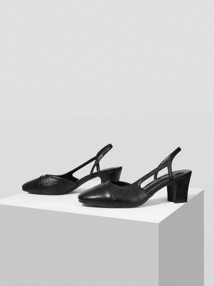 WOMEN SHOES NEW EUROPEAN AND AMERICAN STYLE SIDE AIR SPLICING ROUND TOE MEDIUM THICK HEEL SHOES, BLACK VERSATILE COMFORTABLE CASUAL ELEGANT FASHION SLIP-ON CLASSIC HIGH HEELS
