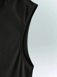 Driftmere 男士纯色休闲抽绳连帽高低下摆无袖背心，适合送给男朋友的礼物，外出 - 黑色 - 查看 4