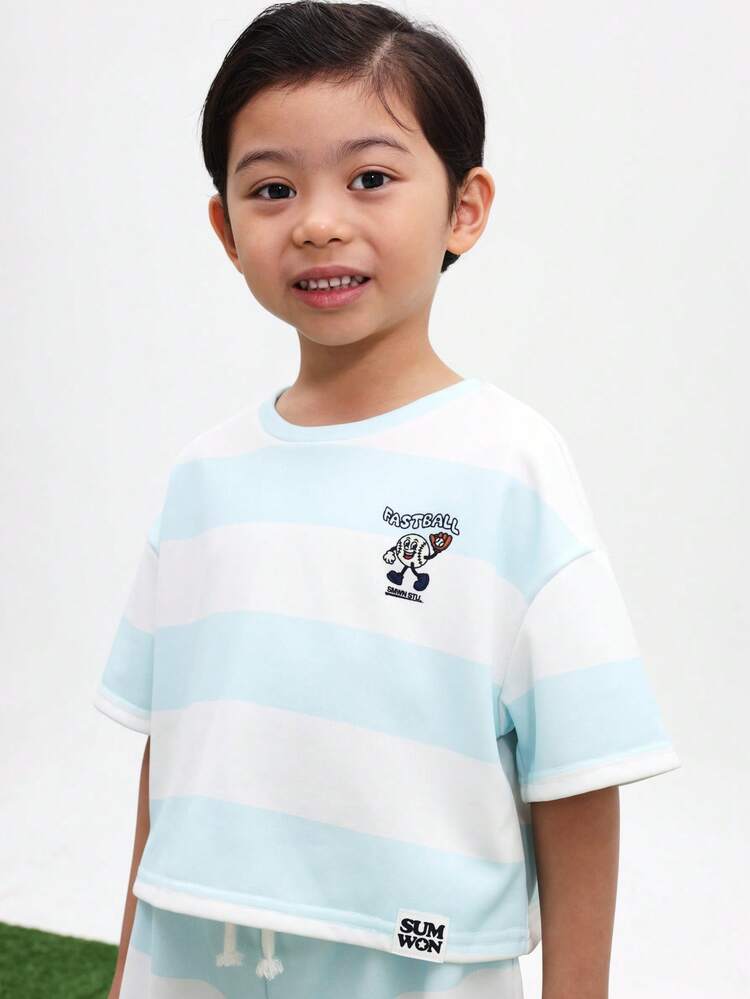 Boys Oversized Striped Fastball Baseball T-Shirt Shorts Matching Coordinate Set Summer Casual Two Piece Outfit Crew Neck , World Cup