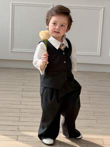 Dazy Kids Bộ 2 món áo ba lỗ kẻ sọc và quần ống rộng cho bé trai. - Xám - Xem 5