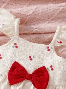 SHEIN Newborn Baby Summer Sweet Cherry Print Ruffle Trim Dress & Diaper Cover 2pcs Set - Red - View 6