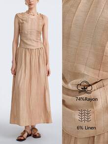 Aalyst Women's Textured Fabric Casual Tank Top And Skirt 2 Pieces Set - Apricot - View 1