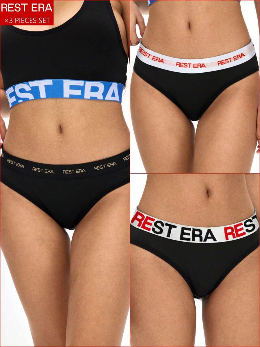 3pcs/Set Women's Fashionable Letter Print Panties - Multicolor - View 1