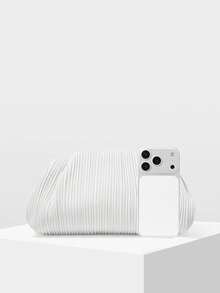 MOTF PREMIUM LADIES CLUTCH BAG, EXQUISITE MINIMALIST PLEATED DINNER BAG - White - View 4