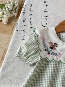 SHEIN Vintaside Kids 2026 SS Summer Baby Girl Cute Casual Pastoral Floral Embroidered Plaid Dress, Soft & Comfortable Fabric, Travel Essential - Green - View 10