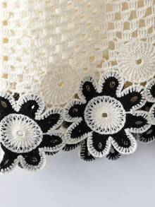 GlowEve CURVE Áo khoác cardigan khoét lỗ tinh tế, kỹ thuật khoét lưới tinh xảo, viền hoa trang trí độc đáo, đường viền tương phản tạo thêm vẻ sang trọng, kiểu dáng ngắn phù hợp với nhiều lớp áo, mang đến vẻ ngoài tươi mới và nhiều lớp cho mùa xuân/hè. - Đen và trắng - Xem 9