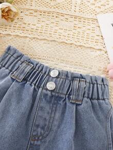 Quần short denim thường ngày cho bé gái, chất liệu nhẹ, kiểu dáng mới cho mùa hè, màu xanh nhạt, phong cách đường phố thoải mái, cạp chun co giãn, gấu quần xắn, chất vải cotton mềm mại, phù hợp cho mặc hàng ngày, dự tiệc, đi học, đi làm, bộ sưu tập mới Xuân/Hè 2026. - Rửa trung bình - Xem 7