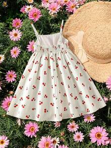 SHEIN Young Girl Woven Solid Color Cherry Pattern Casual Camisole Dress Summer Outfits Summer Outfits Summer Dresses Prom Dresses Beach Dress Sundress Kids Summer White Cherry Print Midi Dress With Crochet Strawberry Details Cherry Dress Kids Strawberry Dress Kids Sundress For Kids Kids Sun Dresses Kids Dress Girls White Dress With Red Flowers Embroidered Floral Little Girl Dress Girls Summer Clothes Strawberry Dress For Girls Flower Skirt Kids - Apricot - View 7