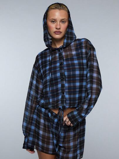 COUREZ Boxy Hooded Long Sleeve Top In Sheer Fabric /Y2K Summer Outfits For Women Spring Outfits For Women Summer Clothes Vacation Outfits Summer Tops Two Piece Set Women Hoodies