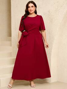 Enliva Vestido cruzado elegante de unicolor para tallas grandes - Burdeos - Ver 3