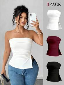 Elenzga Plus Size Women's Casual Versatile Tube Top - Multicolor - View 1