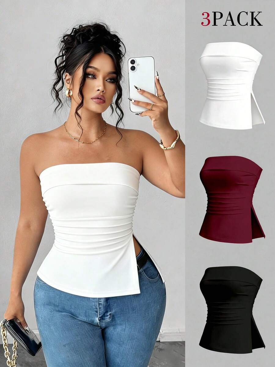 Elenzga Plus Size Women's Casual Versatile Tube Top - Multicolor - View 1