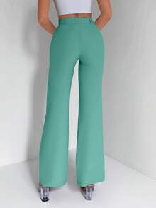 EURMUSE Solid Color Trousers With Pleats And Straight Hem Design - Olive Green - View 2