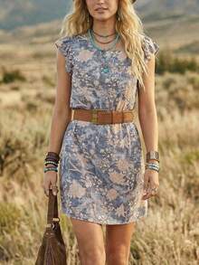 Wildy Blue Floral Summer Boho Vacation Holiday Women's Vintage Pattern Print Mini Dress,Casual Western Country Cowgirl Coachella Music Festival Outfits - Multicolor - View 9