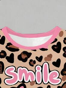 Frühlings- und Sommer-Lässig-Mode kreativ süße Cartoon-Blumen-, Gesichts-, Leoparden-Muster, Herz-förmige, Buchstaben-Grafik-Muster Kurz-T-Shirt und Leggings 2-teiliges Outfit-Set, bequem für den täglichen Gebrauch für Baby Mädchen, geeignet für Frühling, Sommer und Herbst - Verschiedenfarbig - Übersicht 3
