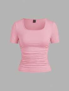 SHEIN EZwear 4件套休闲简约纯色舒适圆领短袖T恤，适合春夏穿着；3件装紧身短袖上衣，修身显瘦，夏季上衣 - 彩色 - 查看 5