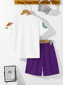青少年男童新款休闲简约Y2K篮球服套装，复古美式运动风格，舒适圆领短袖T恤和短裤套装 - 彩色 - 查看 3