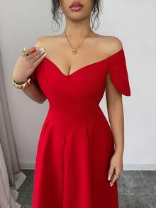 SHEIN Elenzya Elegant Daily Commute Fashion French Street Retro Versatile Party Holiday Business Wine Red Long Sleeve Dress, Summer - Burgundy - View 4