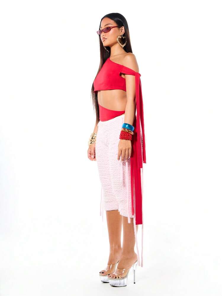 SUMWON WOMEN Top corto da donna con spalle scoperte, design avvolgente con dettaglio a nodo, senza maniche, adatto per festival estivi e feste