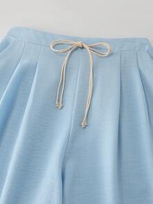 SHEIN Franclia Women's Casual Comfortable Versatile Vacation Wear Elastic Waist Wide Leg Denim Blue Pants, Spring/Summer - Baby Blue - View 6