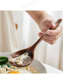 1支长柄木制饭勺，家用筷子，日式汤匙，可用于饮食和烹饪，厨房用品，圣诞礼物，学习用品 - 棕色 - 查看 15