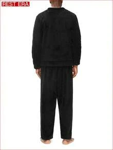 Manfinity Underwear&Sleepwear Basics Men's Fleece Sleepwear Top (Comfortable & Soft Men's Pajama Set) - Black - View 2