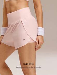 GLOWMODE 3'' VitalSwift Quick-Dry Set The Pace High Slit Adjustable Drawstring Waist Shorts With Built-In Shorts Side Pockets Non-Slip Grips Medium Impact Running Jogging Training Gym Workout - Pink - View 5
