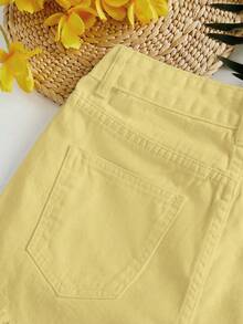 Rivivi Quần short denim nữ dáng casual, gấu quần rách, có túi. - Màu vàng - Xem 3