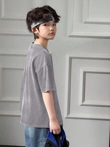 DAZY 男童标语印花圆领短袖休闲T恤 夏季 - 淺灰色 - 查看 7