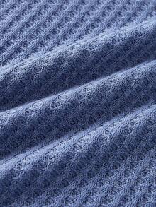 Driftmere 宽松男士纯色华夫格针织圆领休闲T恤 - 霧霾藍 - 查看 4