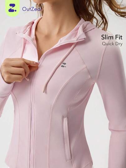 OutZeal Gym Wear Women Sports Jackets Pink Pilates Outfit Color Blocked Slim Zip Up Jacket Active Tops