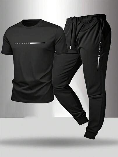 Manfinity Sport Corelite Men's Letter Print T-Shirt And Pants Sports Suit
