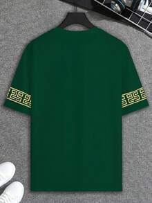 Manfinity LEGND 加大码男士时尚 Spade A 花卉印花短袖T恤，休闲简约百搭T恤，送给男友或家人的绝佳礼物 - 綠色 - 查看 2