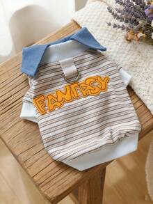 PETSIN 1pc Pet Stripe Fashion Fake Two Pieces Top Embroidered Letters Spring/Summer Thin Style Cat/Dog Universal Clothes - Coffee bar - View 9