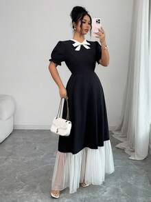 SHEIN Elenzya Square Neck Butterfly Print Ruffle Hem Mid-Length Dress, Suitable For Dates, Outings, Vacations, Holidays, Independence Day, Back To School, Teacher Outfits, Weddings, Parties, Music Festivals, Oktoberfest, Halloween, Thanksgiving And Other Occasions - Black - View 3