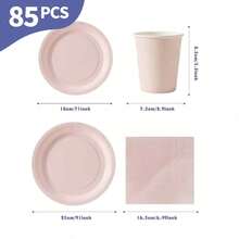 Bộ bát đĩa, khăn ăn và cốc dùng một lần màu hồng nhạt, phục vụ 20 người. Bộ đồ dùng tiệc dùng một lần này (bao gồm bát đĩa, khăn ăn và cốc) rất phù hợp cho các bữa tiệc sinh nhật, đám cưới và dã ngoại gia đình. - Xem 9