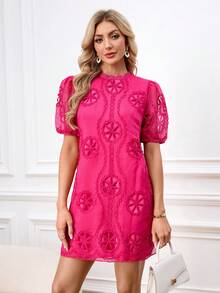 Ellevyn Đầm ren chữ A thanh lịch, tôn dáng mọi vóc dáng, đầm dự tiệc Valentine, đầm đỏ sang trọng, thanh lịch - Màu Hồng Tươi - Xem 7