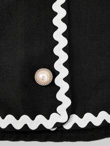 SHEIN Bộ 2 áo crop top tay lỡ họa tiết hoa cho bé gái tuổi teen có nơ trang trí và quần ống rộng - màu đen - Xem 9