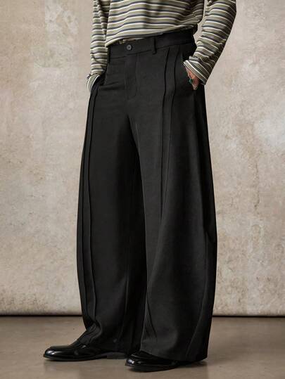 SWAVVY Pantalones casuales de hombre con bolsillos sesgados y plisados de unicolor