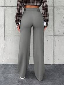 SHEIN 小码女士纯色简约日常商务裤 - 灰色 - 查看 2