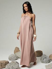 Hauture Women's Sleeveless Chain Neck Dress - Dusty Pink - View 5