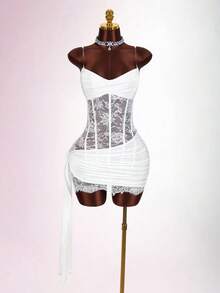 Amplova Women's Sexy Mini Dress, Pure White, Suitable For Wedding Season, Bridesmaid And Bride Outfit, Revealing Waist, Pleated Strapless Mini Dress - White - View 1