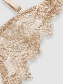 ROMWE Goth Áo ngực có gọng, cúp tam giác, thêu ren hoa. - Màu Khaki - Xem 4