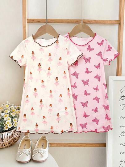 LMoss Kids 女婴草莓蝴蝶图案可爱简约家居服套装，适合夏季穿着