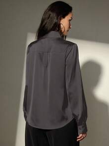 Aveloria Modichic Solid Color Button Down Long Sleeve Shirt Holiday Party Clothes Button Up Shirt Women  - Black - View 2